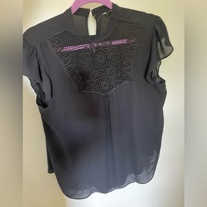 Express Size Large Short Sleeve Black Shirt with Lace Detailing